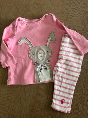 Joules Pink Bunny Applique Pajama Set - Pink & Cream